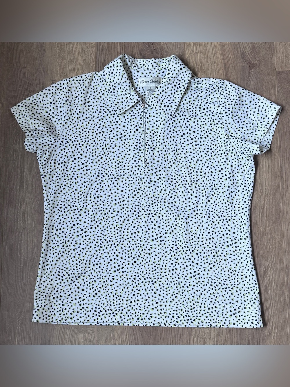 Sport Haley Vintage Y2K‎ Micro Animal Print Zip Polo Shirt Sz Small Sporty Chic